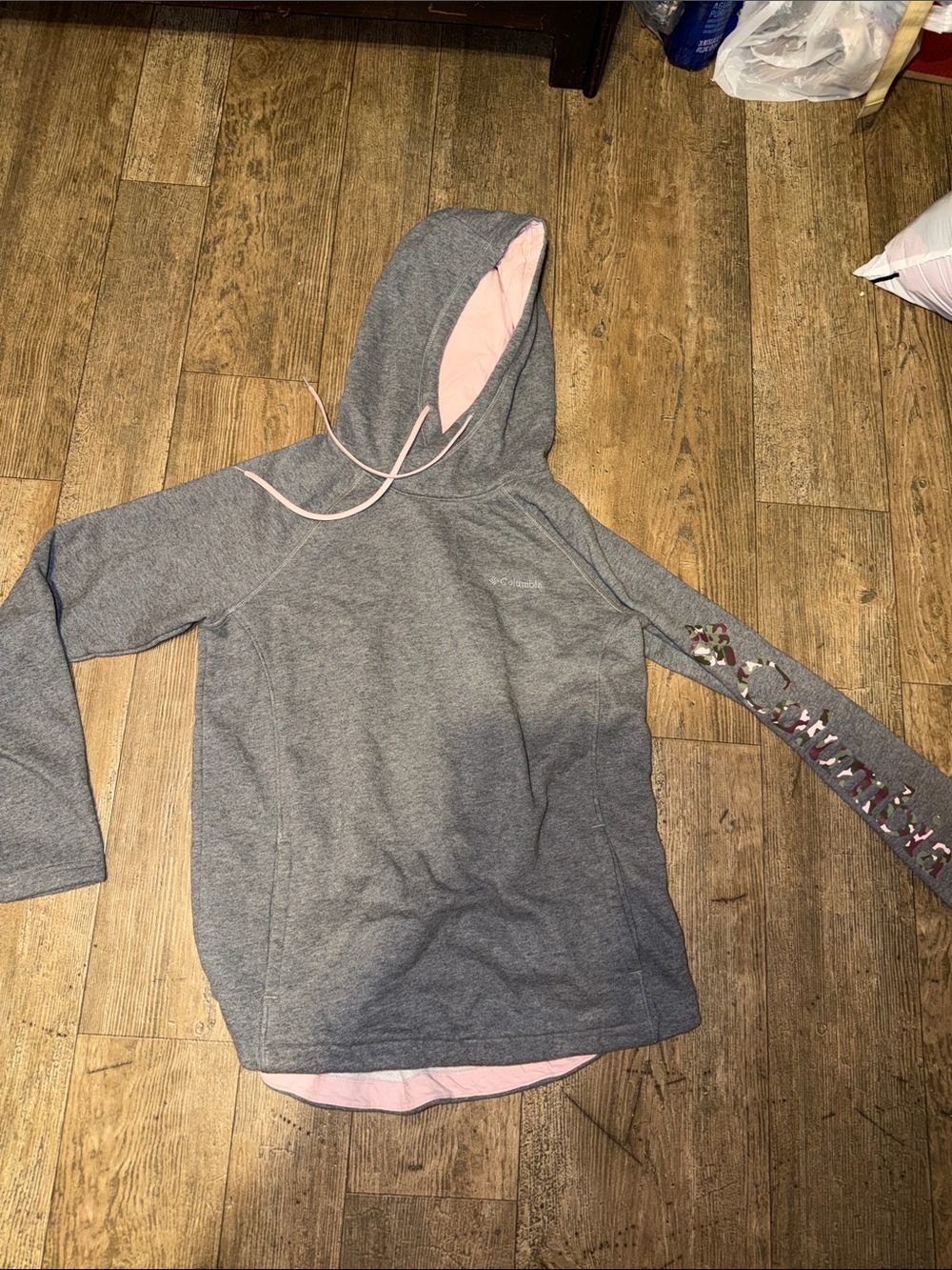 Columbia Gray Hoodie with Pink Hood Lining